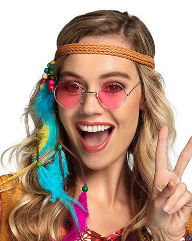 ippie Brille und Haarband mit Perlen und Federn
