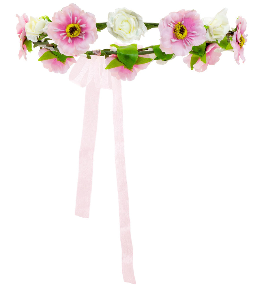 Blumenhaarreif mit Bändern weiß-rosa - 2