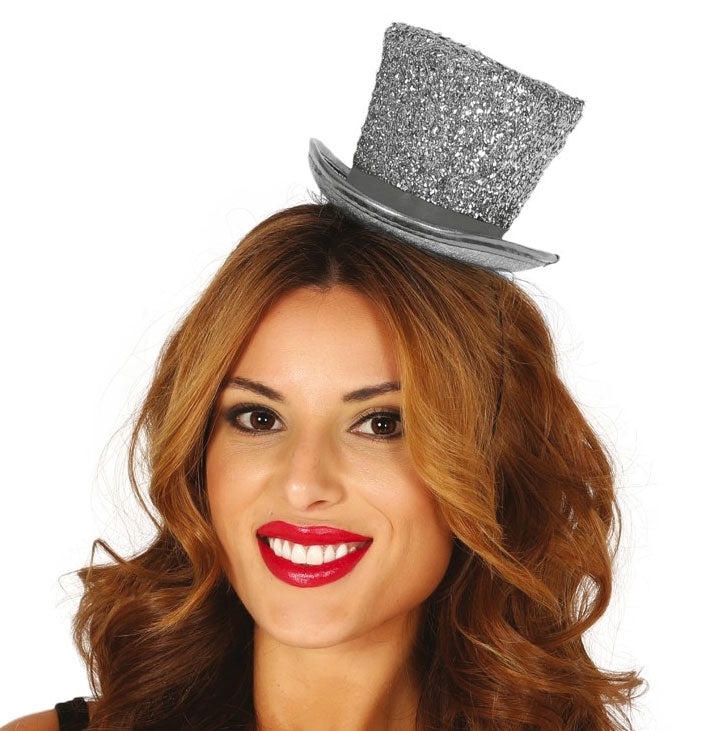 Glitzer Mini Zylinder silber für Damen - 1