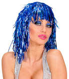 Lametta Party Disco Perücke blau für Damen - 1
