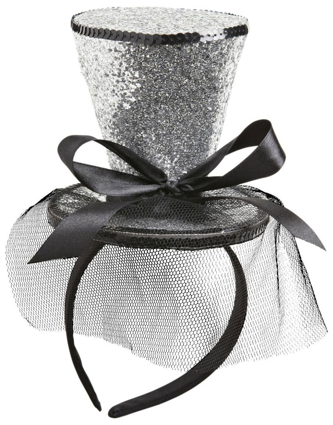 Glitzer Mini-Zylinder Haarreif silber - 1