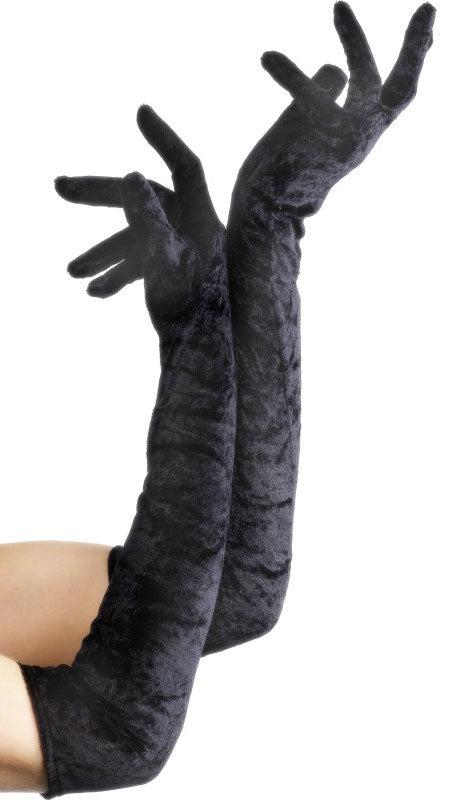 Schwarze veloursamt Handschuhe 53cm - 1