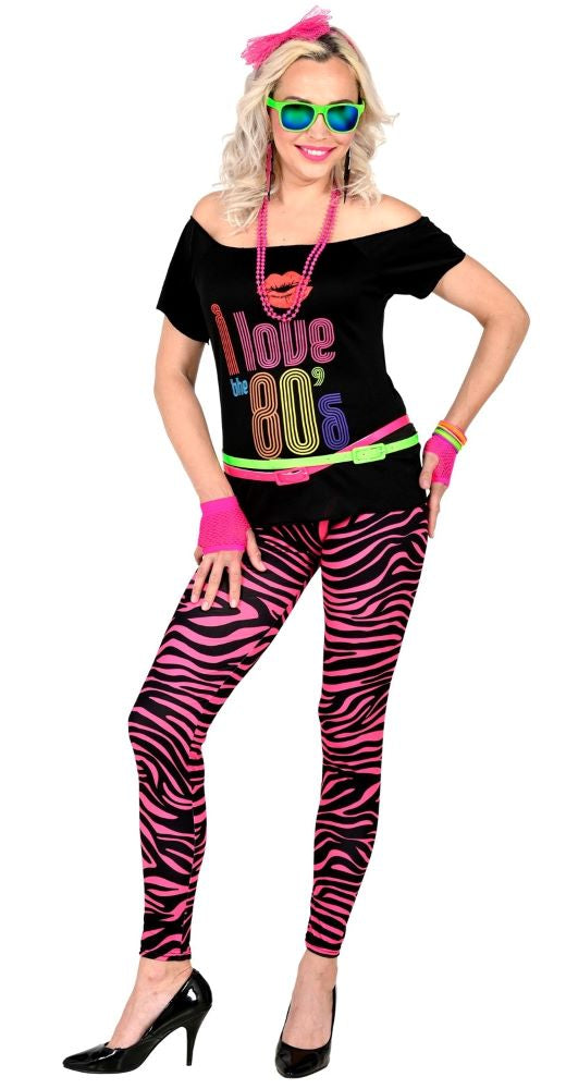 80er UV Zebra Leggings für Damen pink - 3