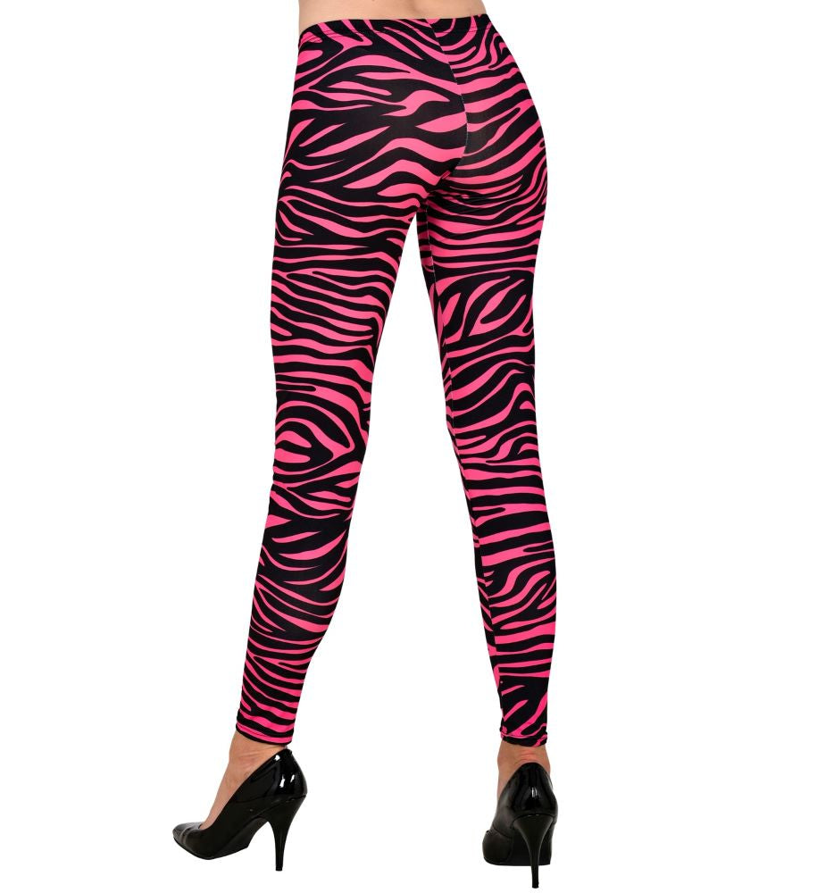80er UV Zebra Leggings für Damen pink - 2