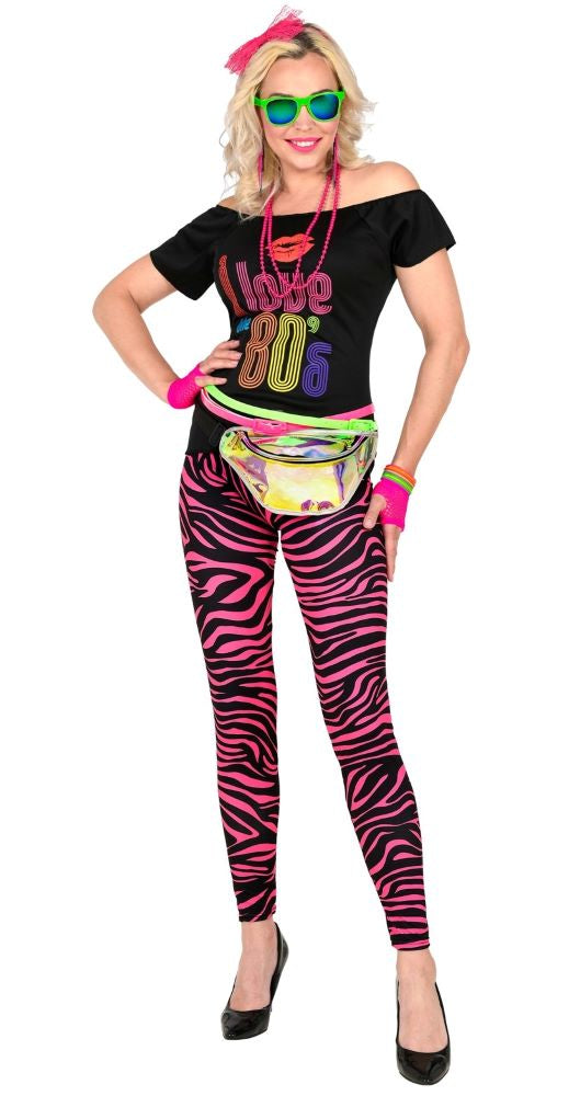 80er UV Zebra Leggings für Damen pink - 4