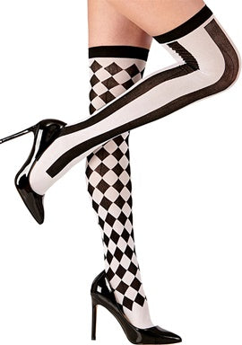 Overknees schwarz-weiß gemustert 70DEN - 1
