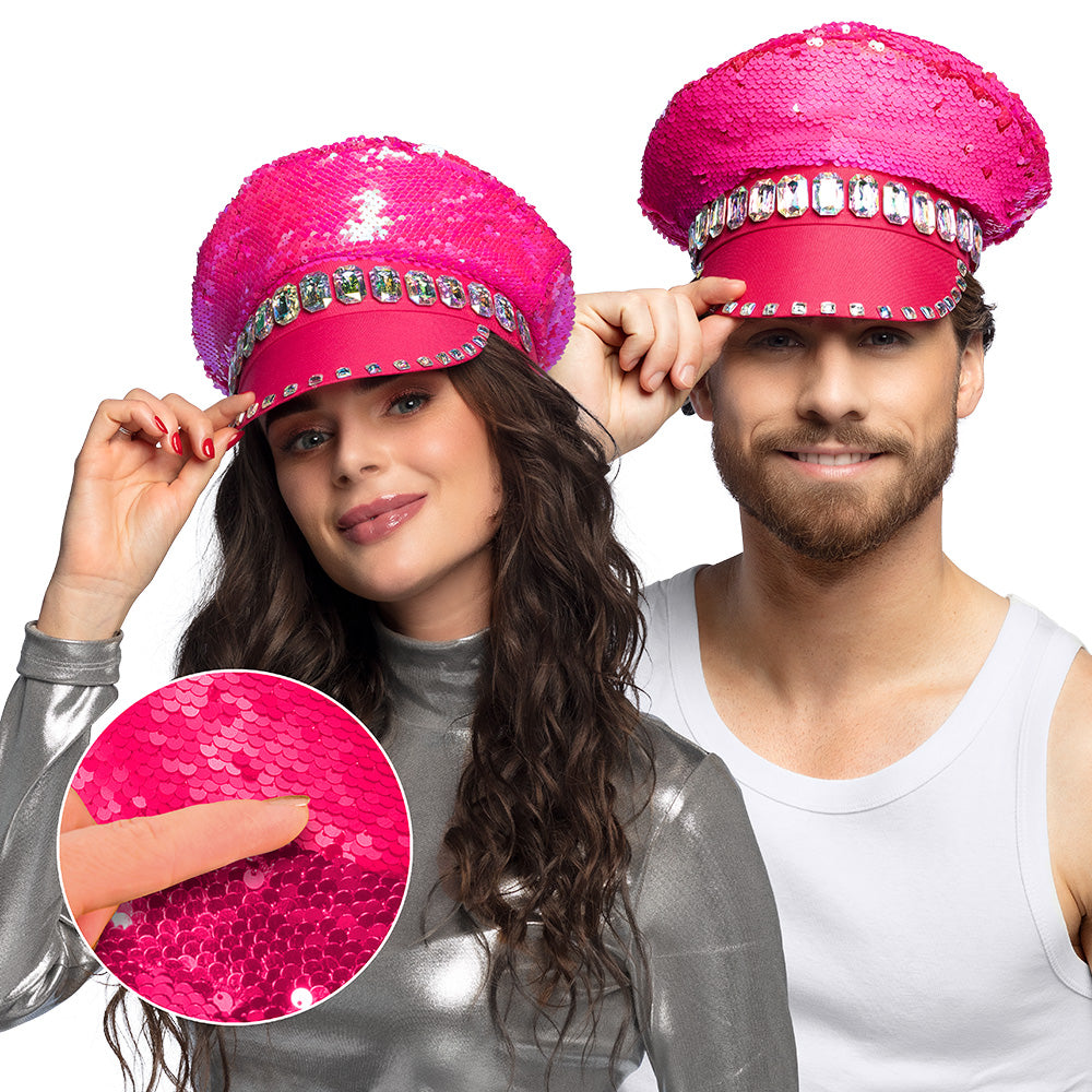 Glamour Pailletten Rockermütze pink - 1