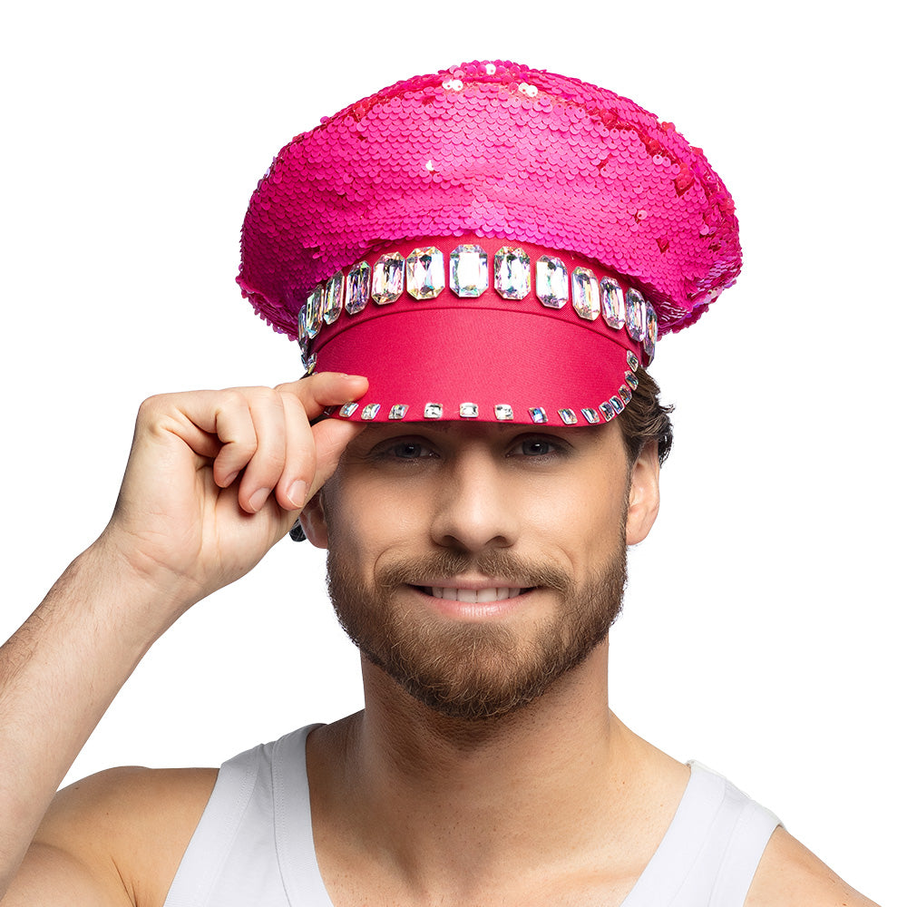Glamour Pailletten Rockermütze pink - 4
