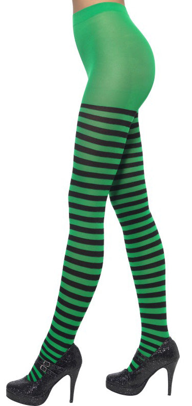 Strumpfhose schwarz-grün-gestreift - 1