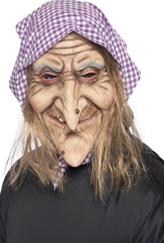 Schrumpelhexe Hexenmaske mit Haaren - 1