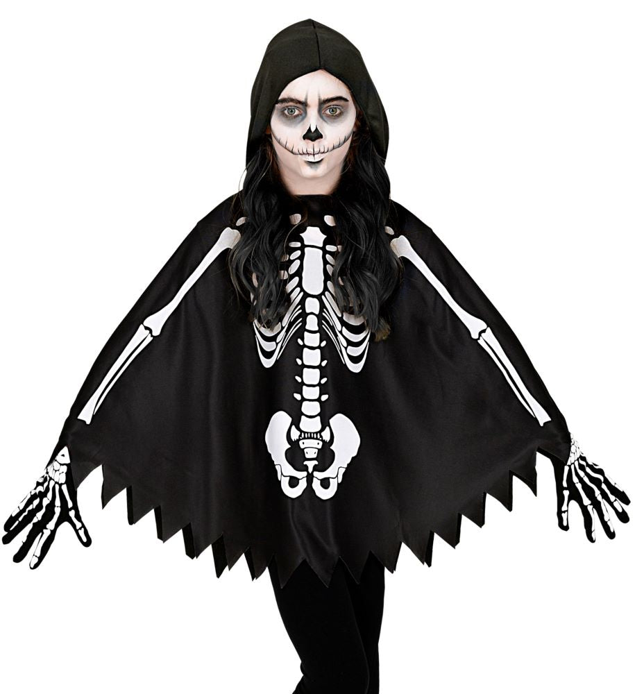 Skelett Poncho für Mädchen schwarz - 1
