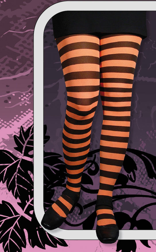 Strumpfhose gestreift schwarz-orange - 1
