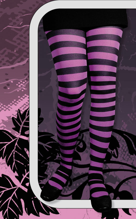 Strumpfhose gestreift schwarz-lila - 1