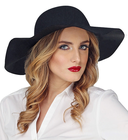 70er Jahre Schlapphut schwarz für Damen - 1