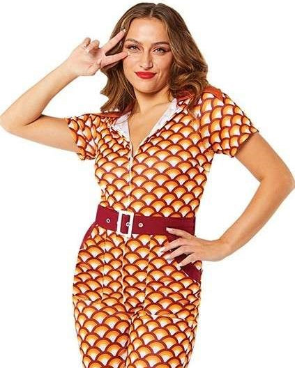 70er Jahre Jumpsuit Kostüme für Frauen mit Gürtel - Retromuster