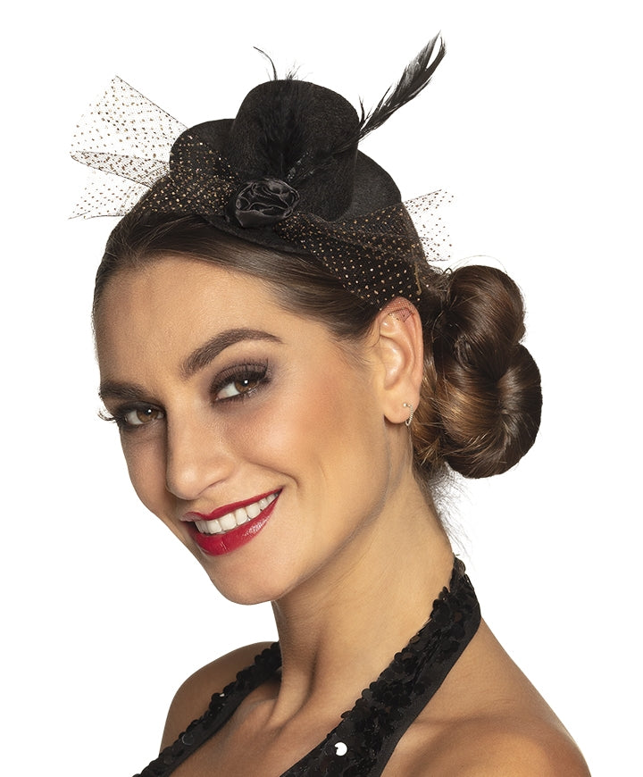 Minihut Nicolette mit Feder schwarz - 1