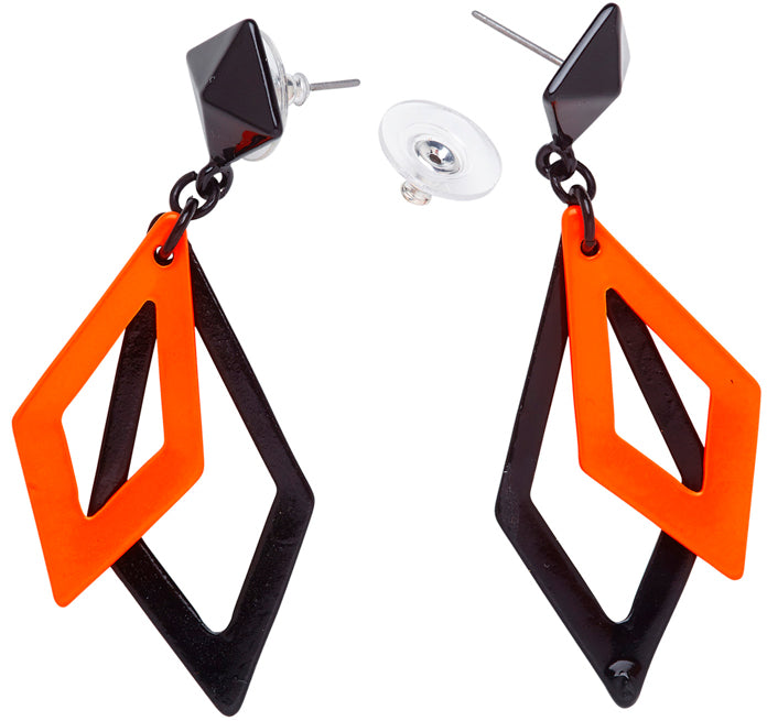 80er Neon Rauten Ohrringe orange-schwarz - 1