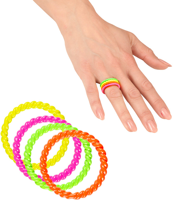 80er Neon Ring-Set bunt - 1