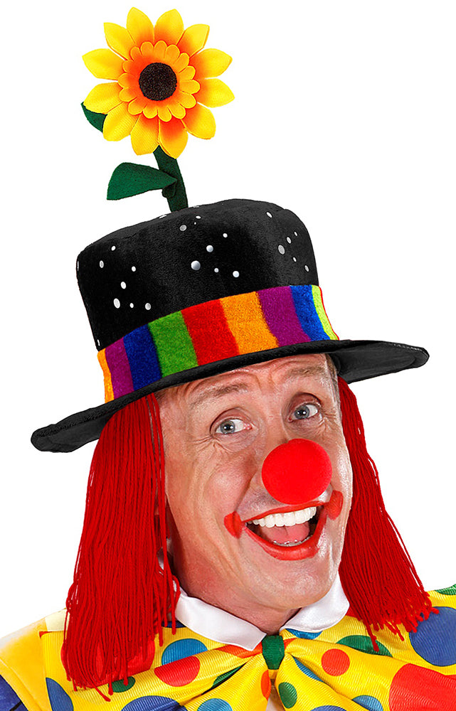 Crazy Clowns Hut mit Haaren und bunter Blume - 1