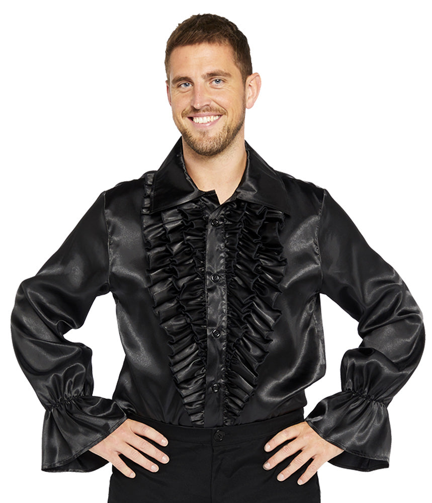 70er Rüschenhemd für Herren schwarz - 1