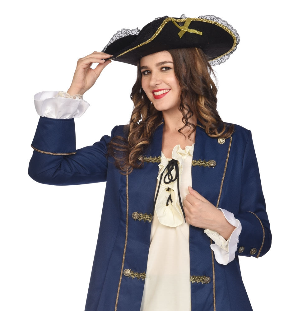 Schwarzer Piratenhut Dreispitz mit Spitze - 1