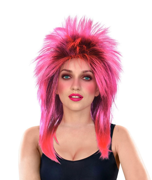 Rockige 80er Jahre Rockstar Perücke pink - 1
