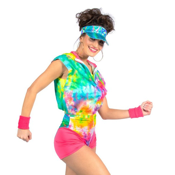 Neon Aerobic-Anzug Damenkostüm mit Sonnenvisier