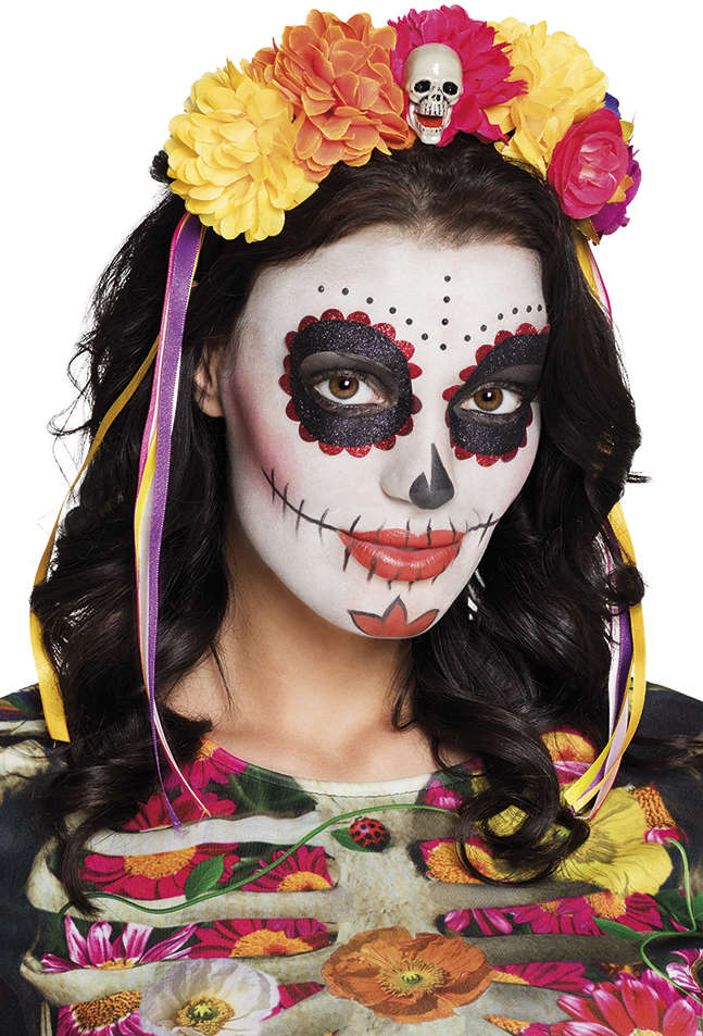 Blumen Haarreif mit Totenkopf - 1