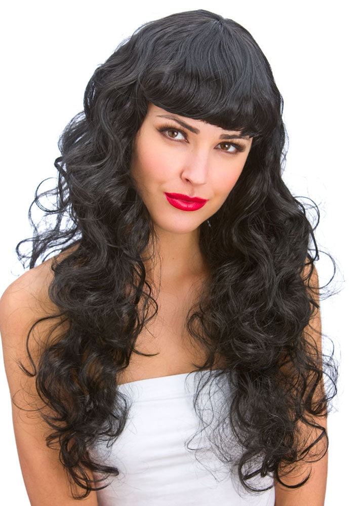 Cassie Lockenperücke mit Pony schwarz - 1