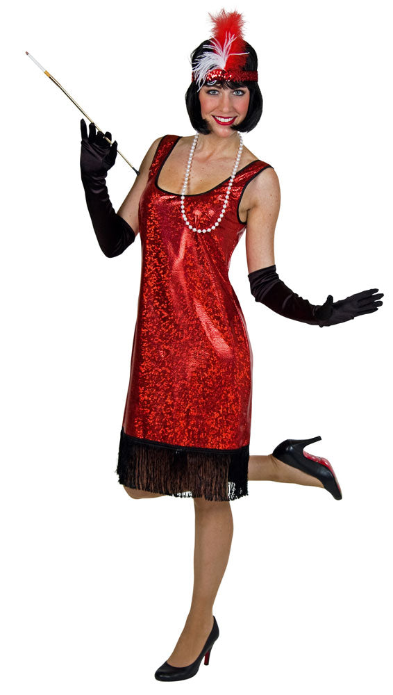 Glamour Glitzer Charleston Kostüm rot - 1