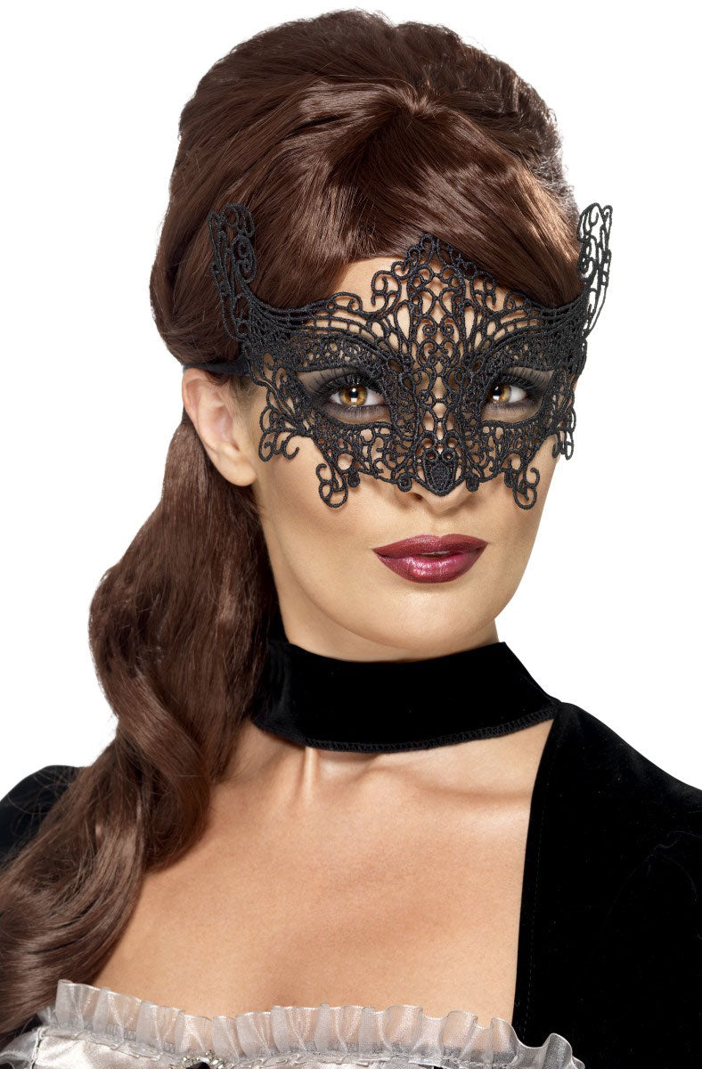 Deluxe Spitzen Filigree Augenmaske schwarz - 1