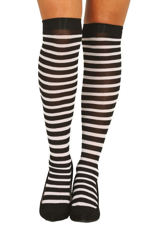 Gestreifte Damen Overknees schwarz-weiß - 1