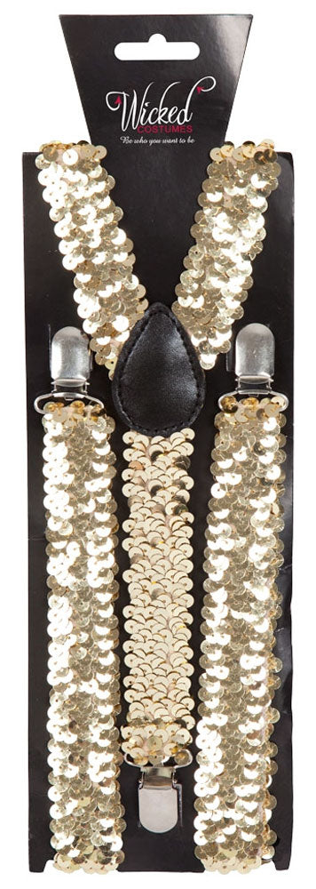 Glamouröse Pailletten Hosenträger gold - 1