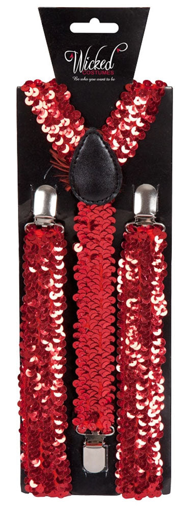 Glamouröse Pailletten Hosenträger rot - 1
