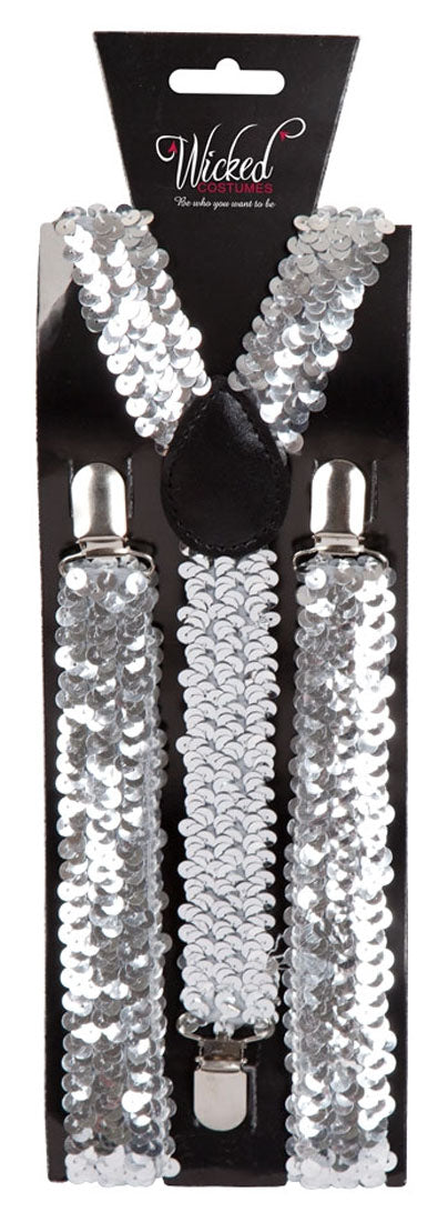 Glamouröse Pailletten Hosenträger silber - 1