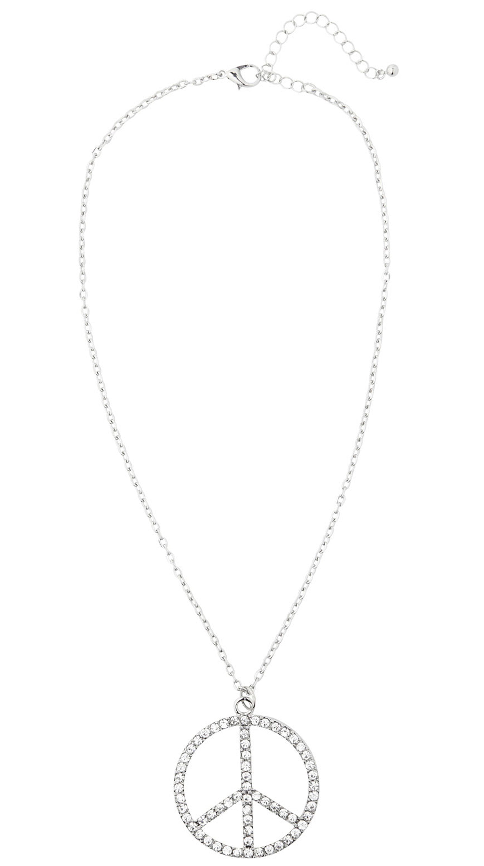Hippie Peace Kette mit Strass silber - 1