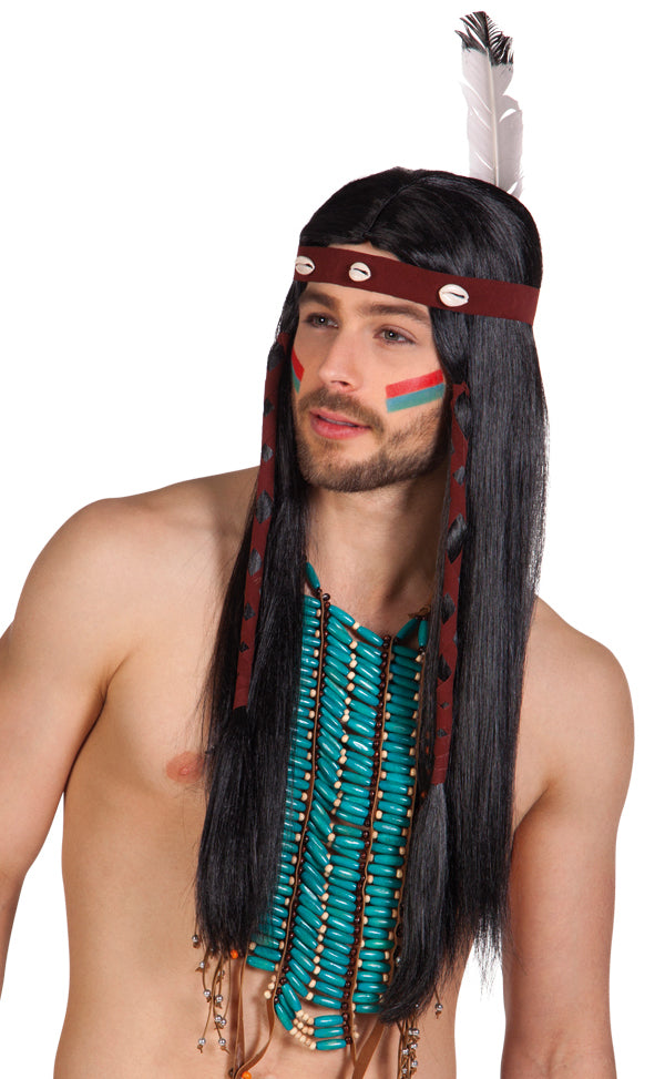 Indianer Perücke mit Stirnband und Feder - 2