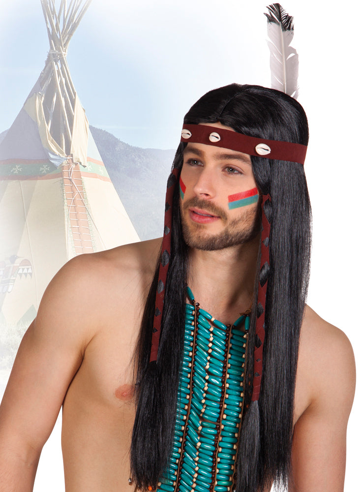 Indianer Perücke mit Stirnband und Feder - 1