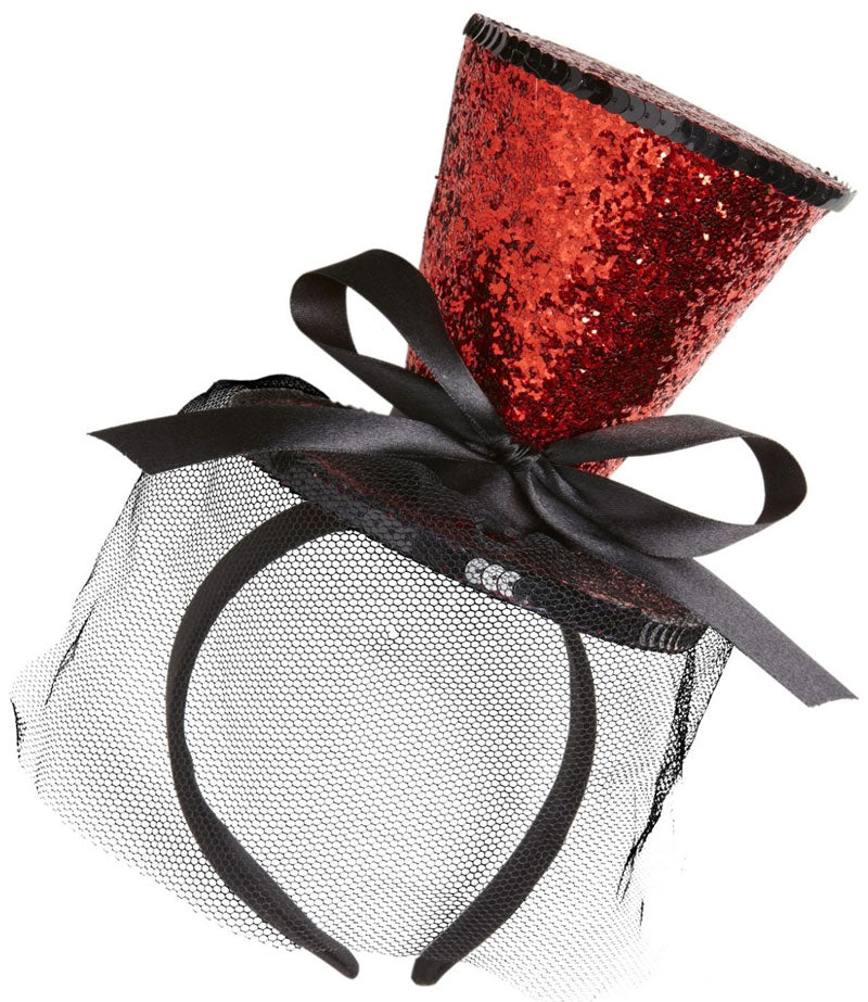 Glitter Mini-Zylinder Haarreif mit Schleier - 1