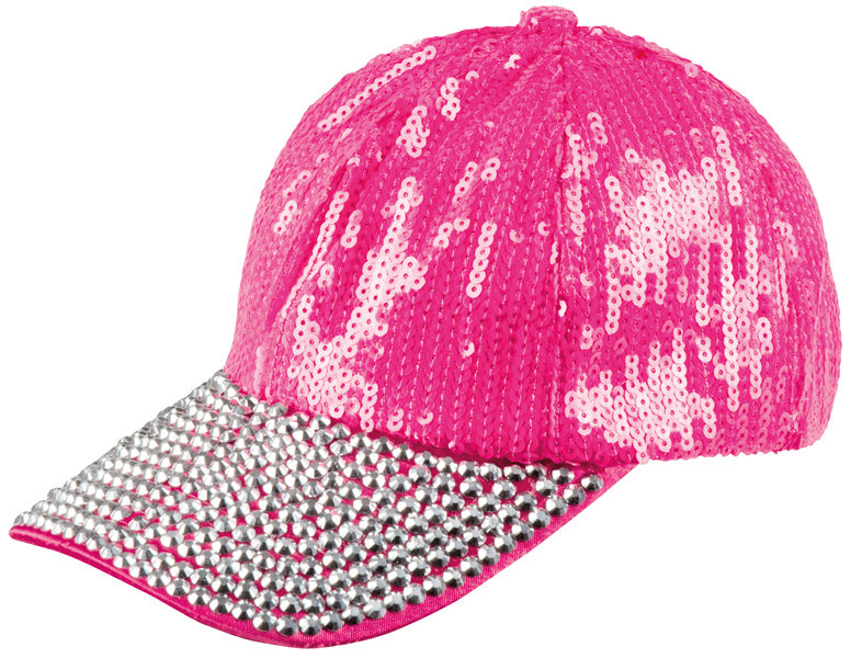 Pailletten Cappy pink mit Strassschirm - 1