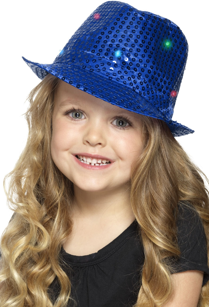 Party Paillettenhut blau mit LED-Leuchten - 2