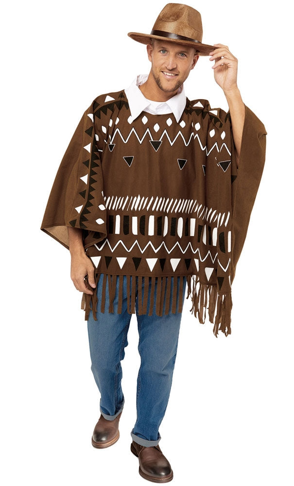 Mexikaner Poncho Kostüm für Herren braun - 1