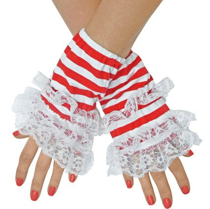 Rot-Weiße Ringel Handstulpen Mit Spitze 1