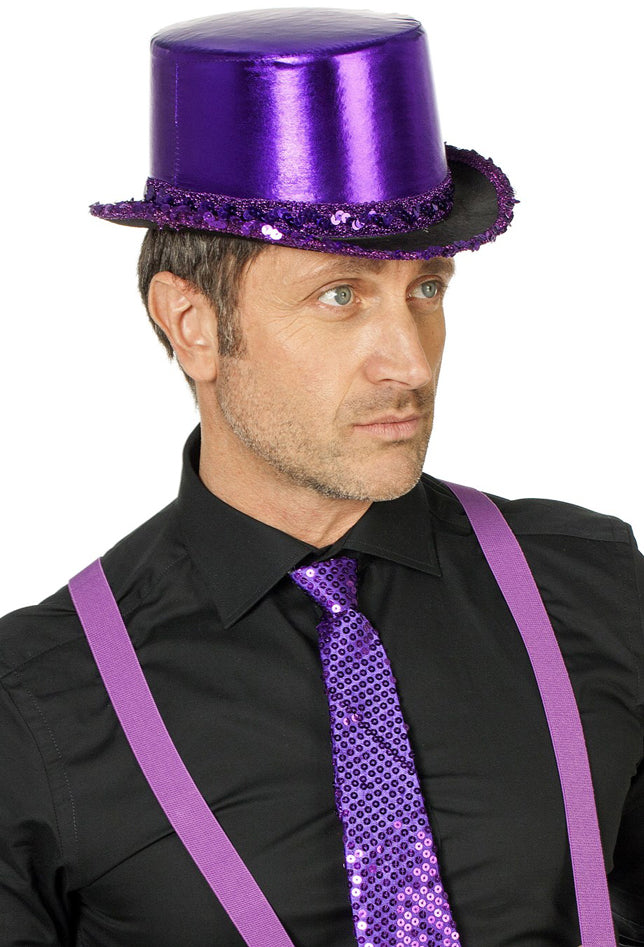 Showzylinder violett mit Pailletten - 1