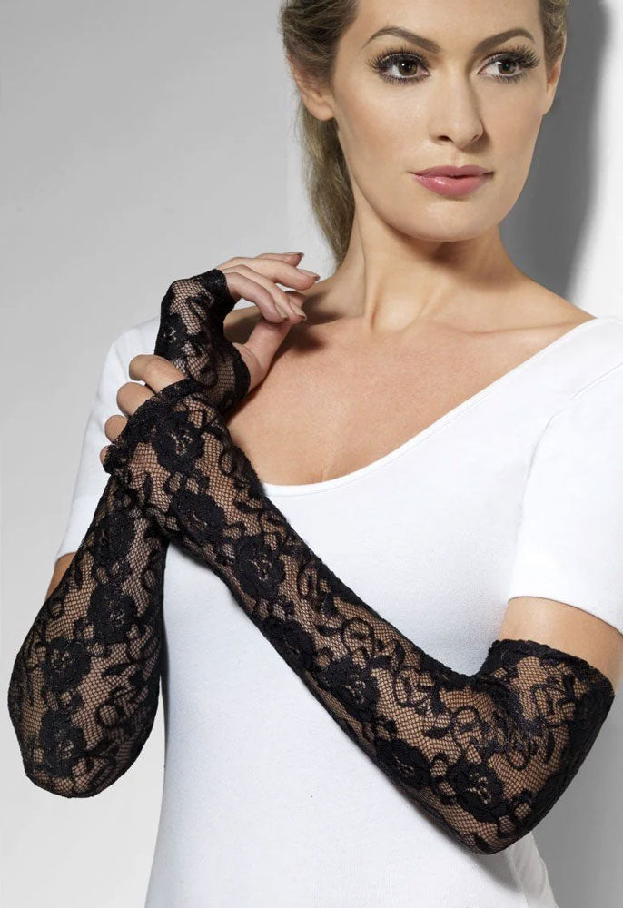 Lange fingerlose Spitzen-Handschuhe - 2