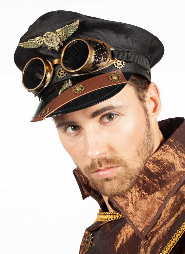 Steampunk Pilotenmütze mit Fliegerbrille - 1