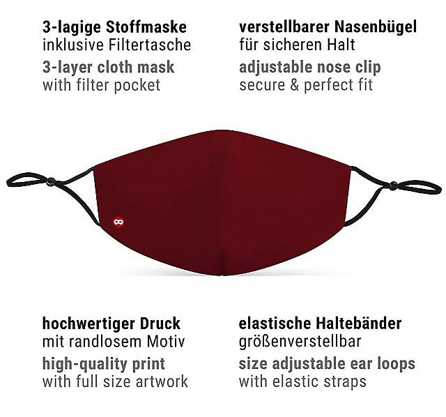 Mund-Nasen-Maske bordeaux-rot - 4