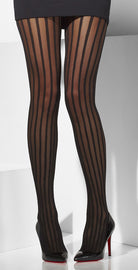 Strumpfhose mit vertikalen Streifen schwarz - 1