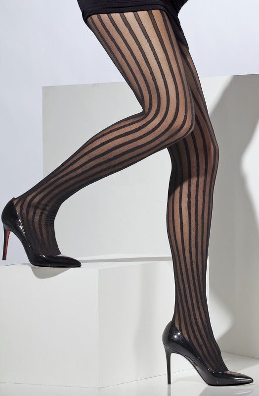 Strumpfhose Streifen schwarz - 1