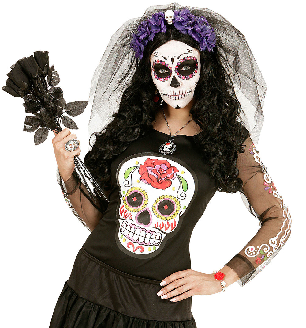 Tag der Toten Schleier mit violetten Rosen - 3